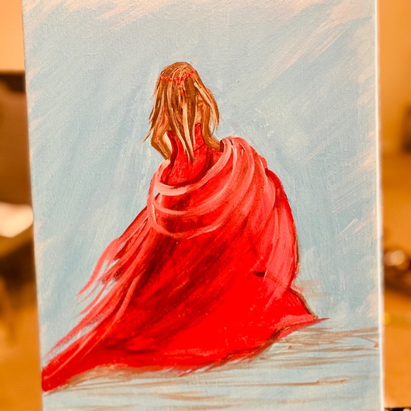 Girl in a red dress painting